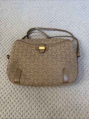 Pierre Cardin Tan Monogram Crossbody Bag with Gold Accent